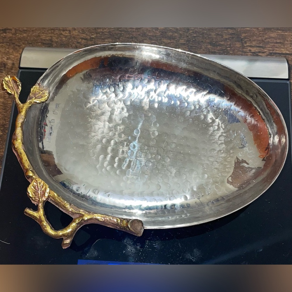 Hammered Stainless Steel Nut Bowl, ft. an Ornamental Brass Vine by Elegance